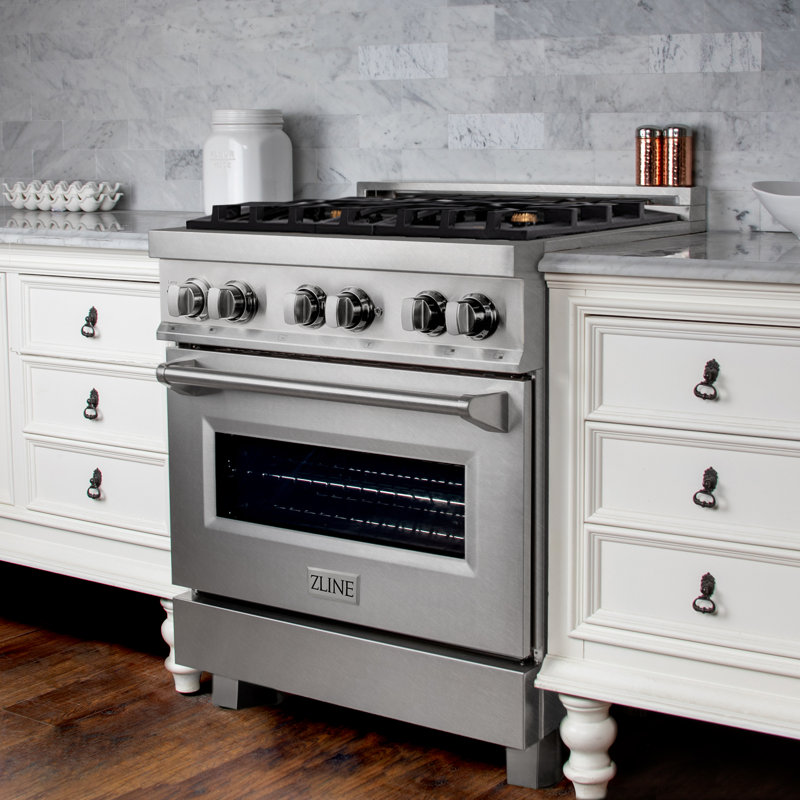 ZLINE 30" Legacy Dual Fuel Range, Brass Burners Satin Stainless Steel