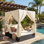 Lit de jour pour l'extérieur avec méridienne double avec rideaux, lit de patio pour l'extérieur avec dossier réglable, canapé en acier robuste pour la cour, près de la piscine