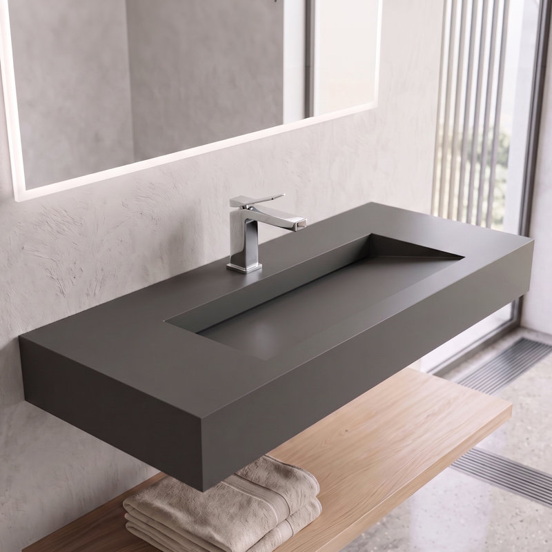 Lavabo de salle de bain mural rectangulaire 48 po Pyramid, Gris, Trou simple