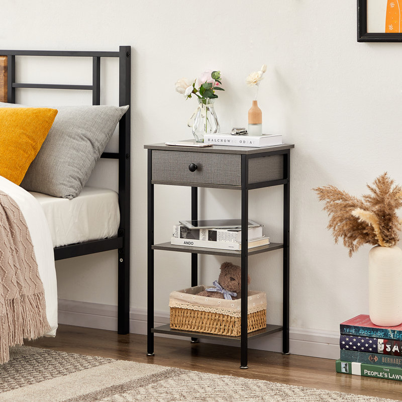 15.7'' W Metal Nightstand, Hemp Gray, Set of 2