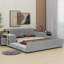 Lit tapissier double Ilyne, lit pour mère et enfant avec bureau de chevet et petit tabouret rond-131025354-168072809