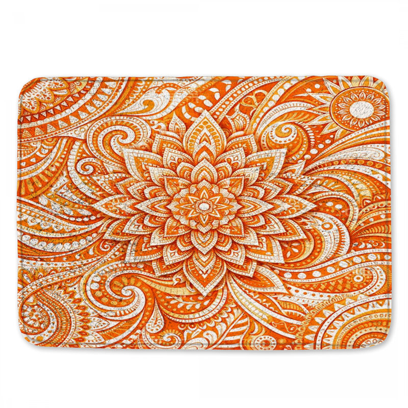 Tapis de bain orange à motif cachemire, 24 po L x 17 po L
