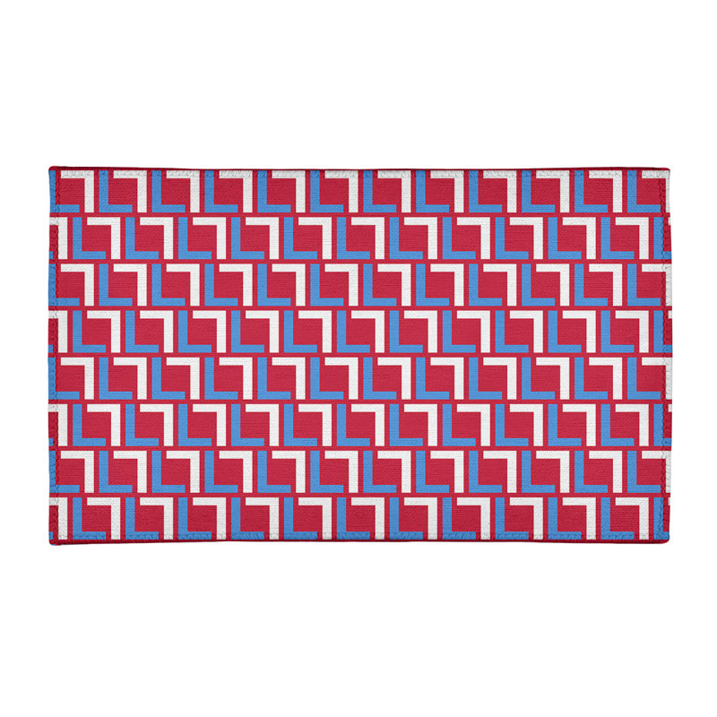 Tapis géométrique rouge / bleu / blanc, Rectangle 3 pi x 5 pi