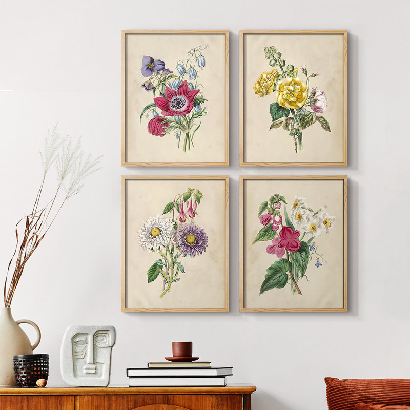 «Antique Garden Bouquet I», ensemble de 4, Noir, H 20 po x l 16 po