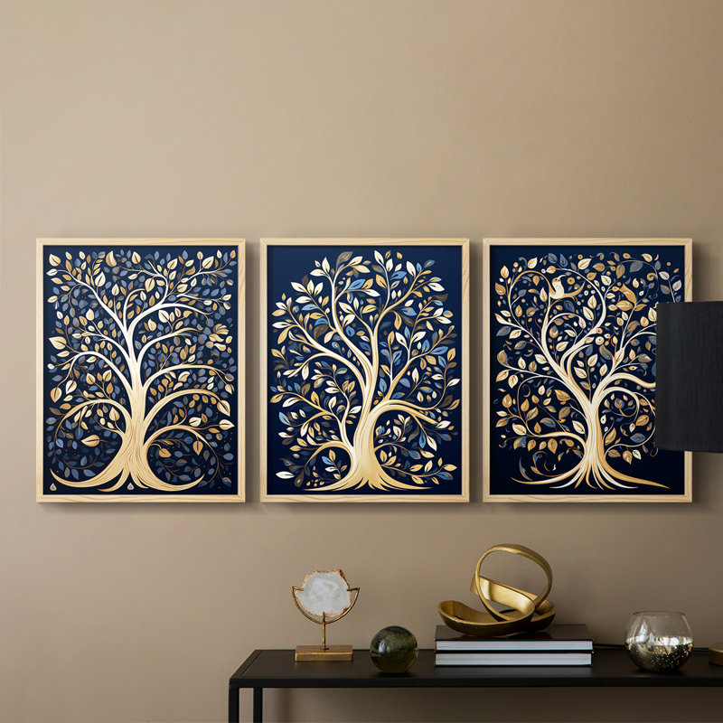 Lanscape Study  Series  XXIX  -Set Of 3 Framed Giclee Prints -Ready to Hang, 10" H x 8" W, Natural Framed