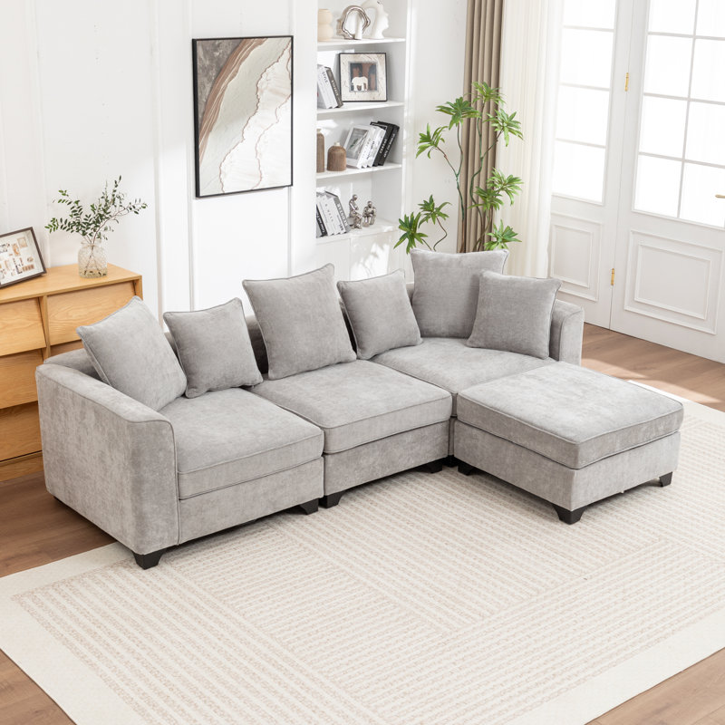 Canapé modulaire avec repose-pieds 4 pièces Mildred, Gris