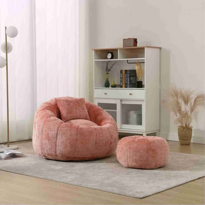 Modern Bean Bag Chairs, Comfy Round Chair for Adults with Ottoman, Leisure Single Sofa Reading Chair with Pillow for Living Room, Bedroom, Apartment
