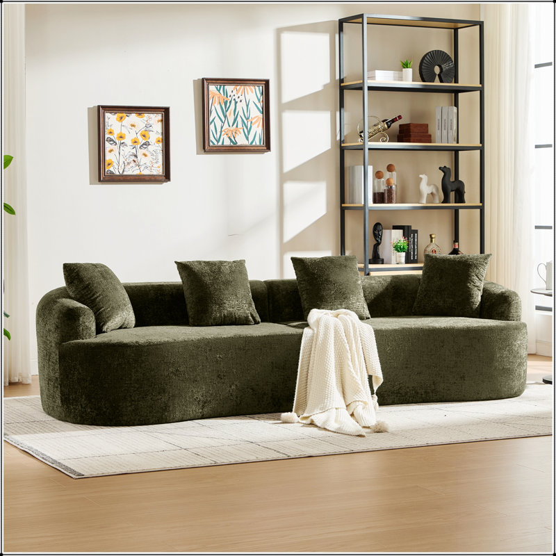 Causeuse incurvée Boneless avec 3 coussins, petit canapé en chenille pour appartement et salon, aucun assemblage requis