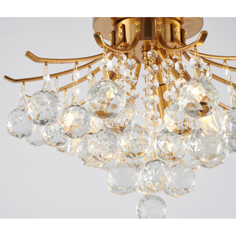 Plafonnier semi-encastré en cristal 3 lumières Crapp, Laiton teint