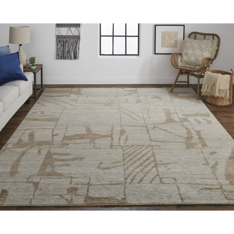 Sutton Transitional Abstract, Tan/Orange Area Rug, Rectangle 11'6" x 15'