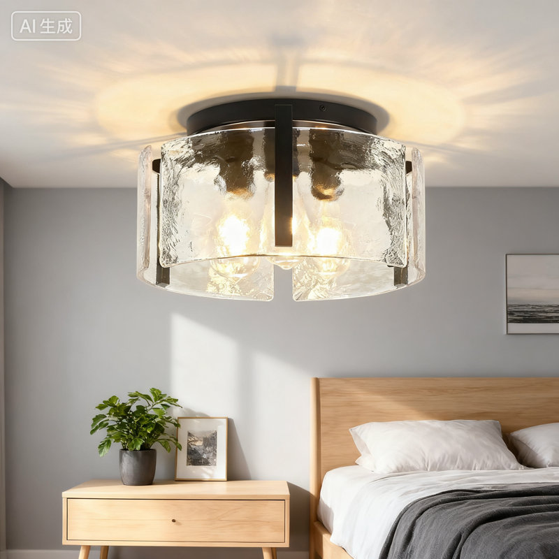 Plafonnier semi-encastré 3 lumières avec abat-jour en verre fabriqué à la main, plafonnier noir à intensité variable pour îlot de cuisine, salle à manger, vestibule, entrée, homologué UL