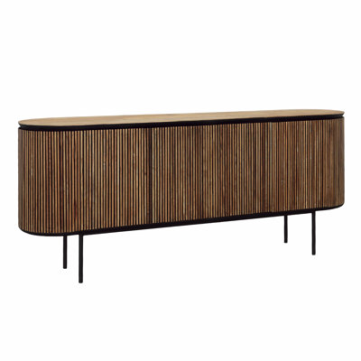 Dabney 79" Teak Wood Sideboard with Slatted Doors, Natural Wash & Black Base