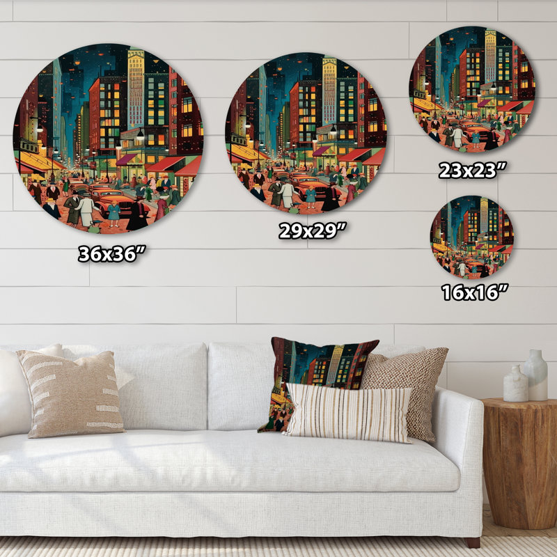 Art déco rétro City Life I - mode ronde en métal, H 29 po x l 29 po