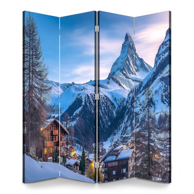 4 Panels Folding Screen Room Divider Royal Zermatt town Matterhorn peak Switzerland afternoon Canvas Screen Room Separator Freestanding Protective Wall Divider Privacy Partition