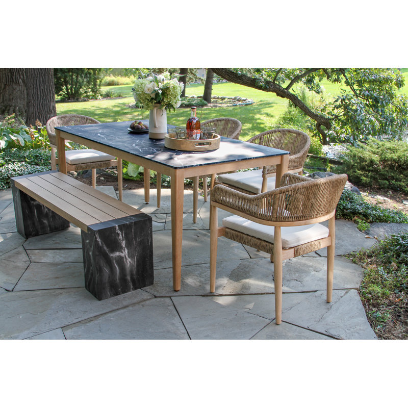 Lochland Antique Wash Eucalyptus & Marble Composite Dining Table, Black