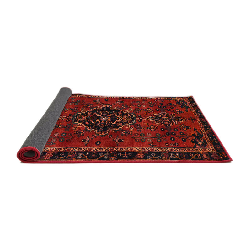Tapis traditionnel noir / rouge / blanc, Rond 5 pi
