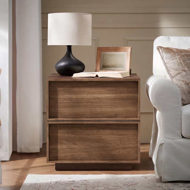 18.9"W Wooden Nightstand with 2 Drawers, Walnut