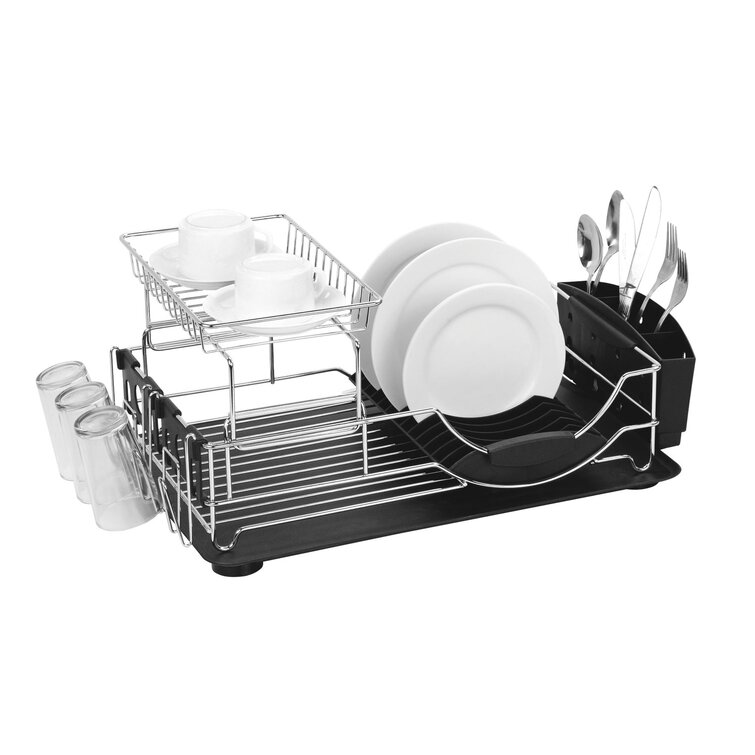 MegaChef 16 Counter Top Drying Dish Rack, Black