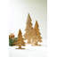 SET OF THREE CARVED WOODEN CHRISTMAS TREES ON BASES - NATURAL WITH GOLD DETAIL