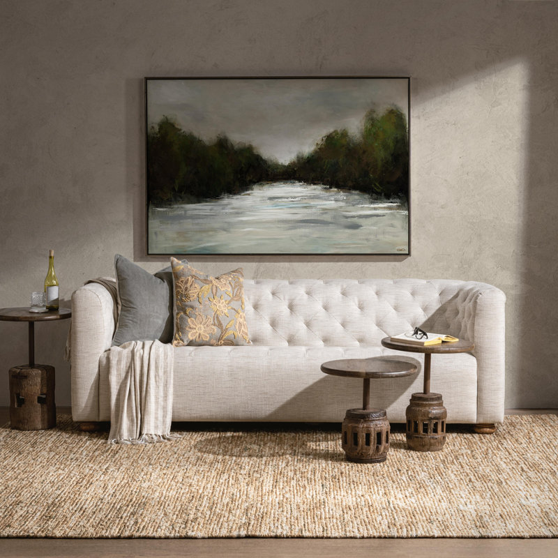 Orville Upholstered Sofa, Beige Polyester Blend