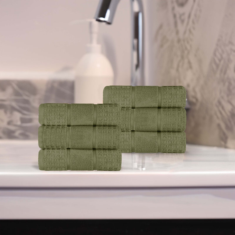 Camillah Zero Twist Cotton Solid Waffle Honeycomb Plush Soft Absorbent Medium Weight Hand Towel, Forest Green