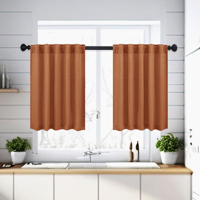 Browerville Linen Blended Tailored Semi-Sheer Short Cafe Curtain, White, 30" W x 24" L