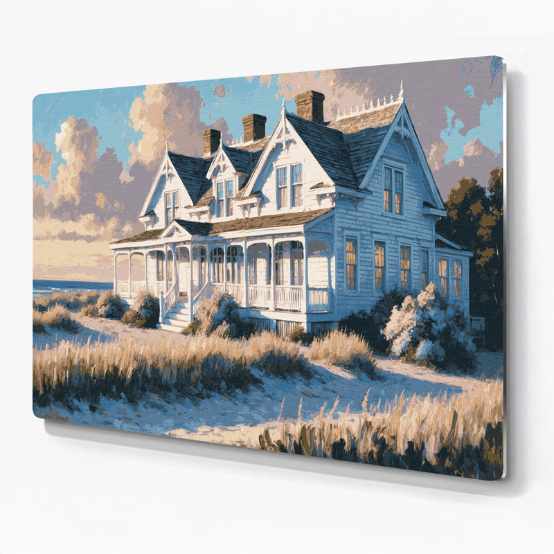 Art mural gris classique Coastal Beach House, H 20 po x l 24 po