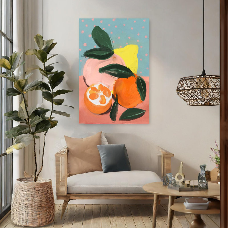 Art contemporain avec paysage abstrait ludique, H 48 po x l 32 po