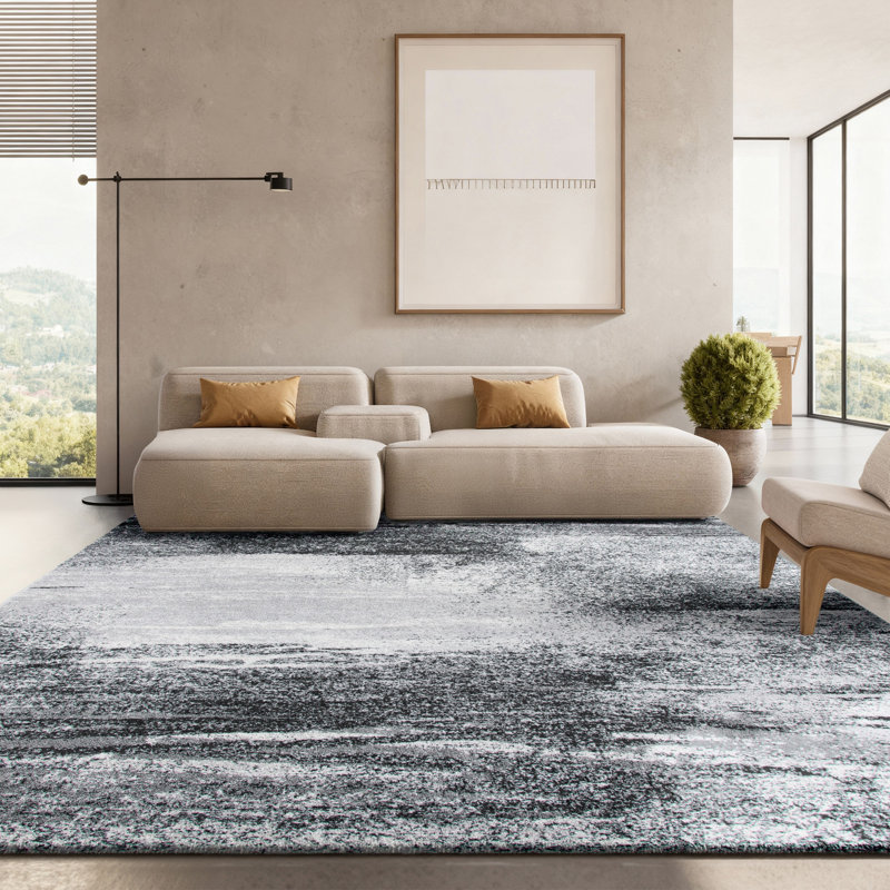 Algonquin Performance Abstract Rug, Rectangle 8' x 10', Silver/Gray