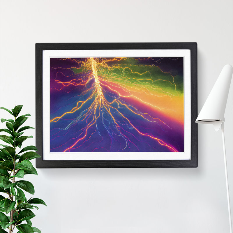 Watercolour Lightning Bolt Vol.1 - Single Picture Frame Print, Black, 46cm H x 64cm W x 2cm D