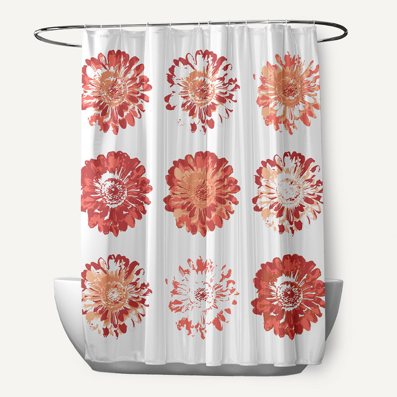Rideau de douche simple à motif floral Caillo, Orange