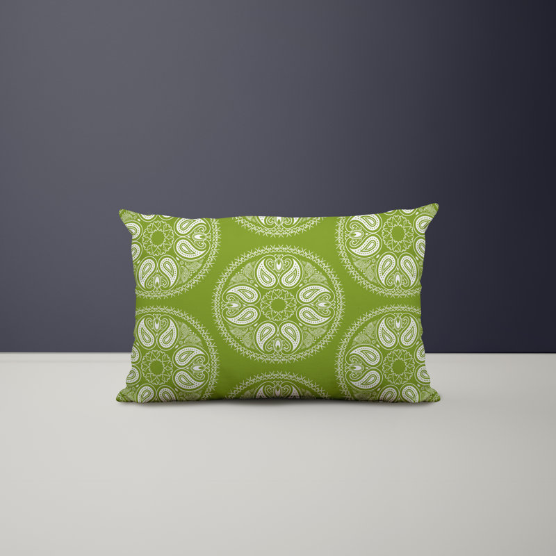 Paisley Outdoor Reversible Throw Pillow, Chartreuse