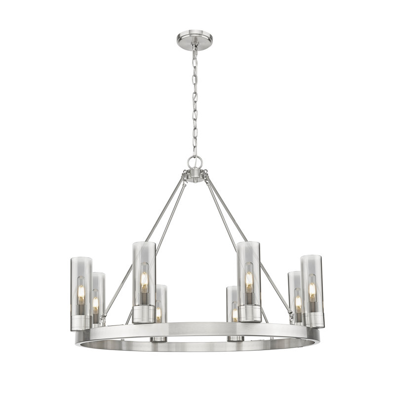 Jaiwan - Lustre 6 lumières avec abat-jour, Gris fumée clair, Nickel satiné