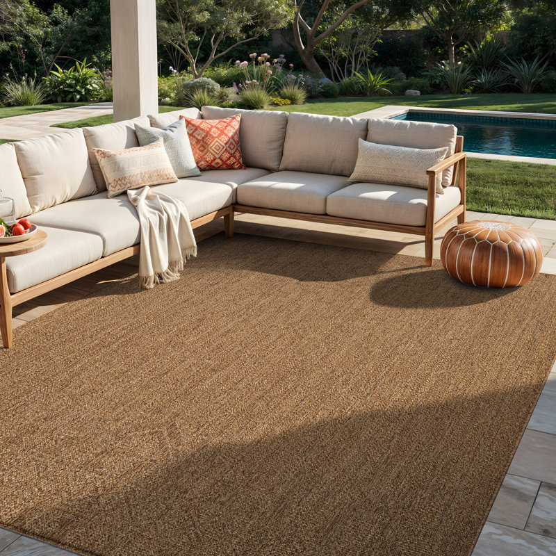 Geometric Border Natural/Jute Easy-Care Indoor/Outdoor Flat Woven Area Rug, Rectangle 5' x 7', Natural