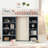 Full Size Loft Bed with 2 Four-Layer Storage Cabinets, 3-Tier Staircase Storage & Blackout Curtain, Solid Wood Frame, White/Blue