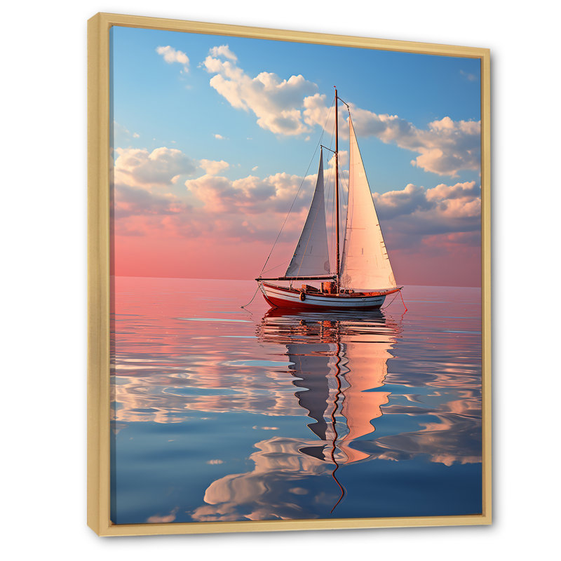 Voilier, tranquillité, pastel, coucher de soleil, réflexion sur toile, Cadre naturel flottant, H 32 po x l 24 po
