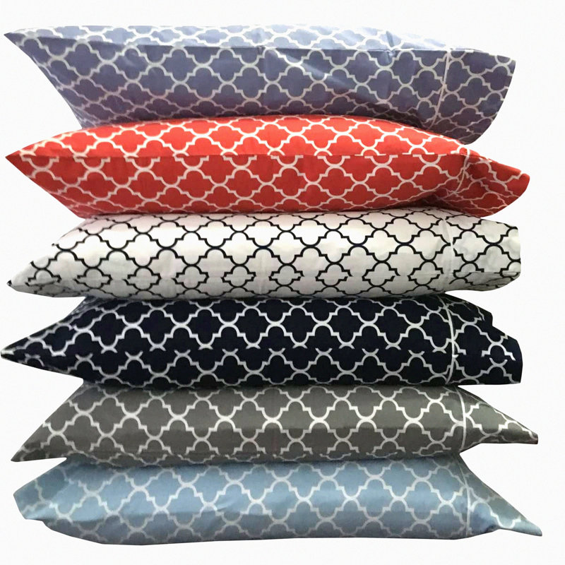 CrispySoft Percale Cotton Pillowcase Set - Gray Brushed Pair, Superior Weave, Modern Print - 2pc 100% Cotton Cases