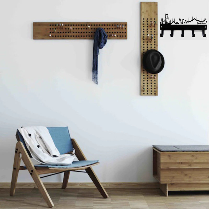 Metal Wall Organizer with Key Hooks, W60 x H20 x D2 cm