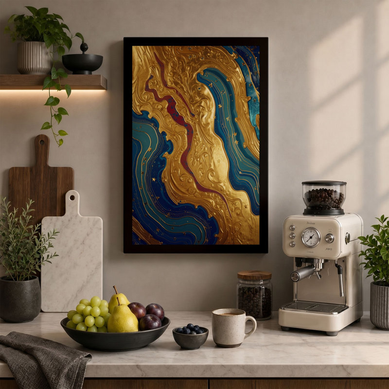 Gilded Flows Abstract - Wrapped Canvas, 18x12 - 45.7 x 30.5 cm, Terracotta Border