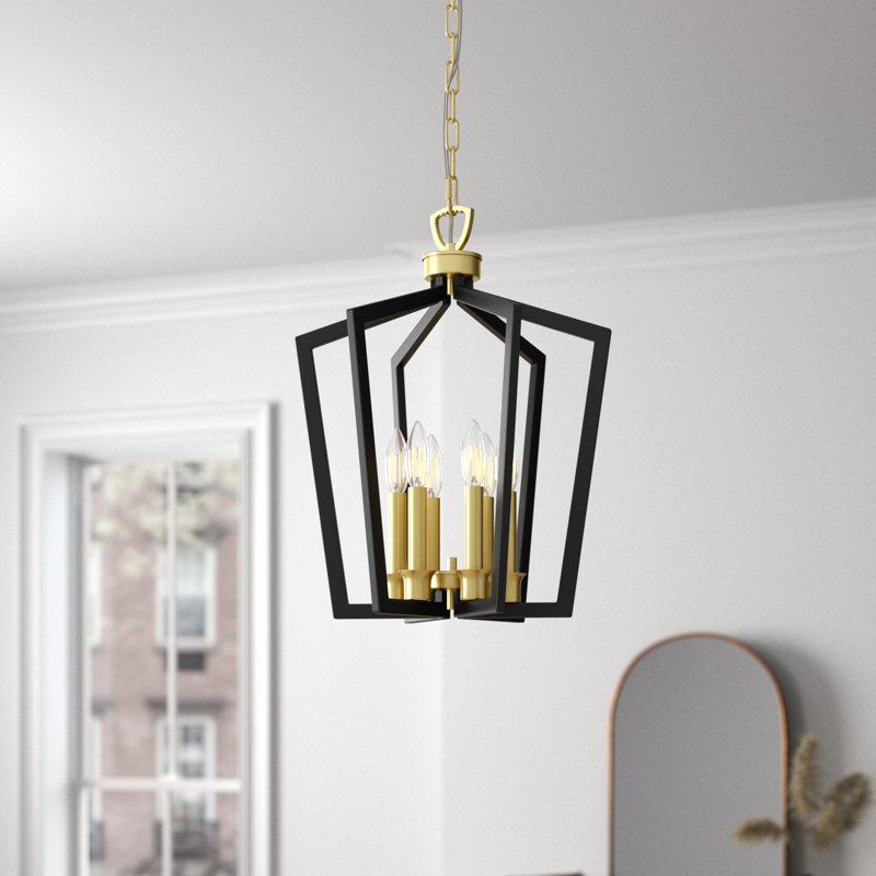 Lustre géométrique en acier 6 lumières Bowen, Zinc vieilli / laiton satiné
