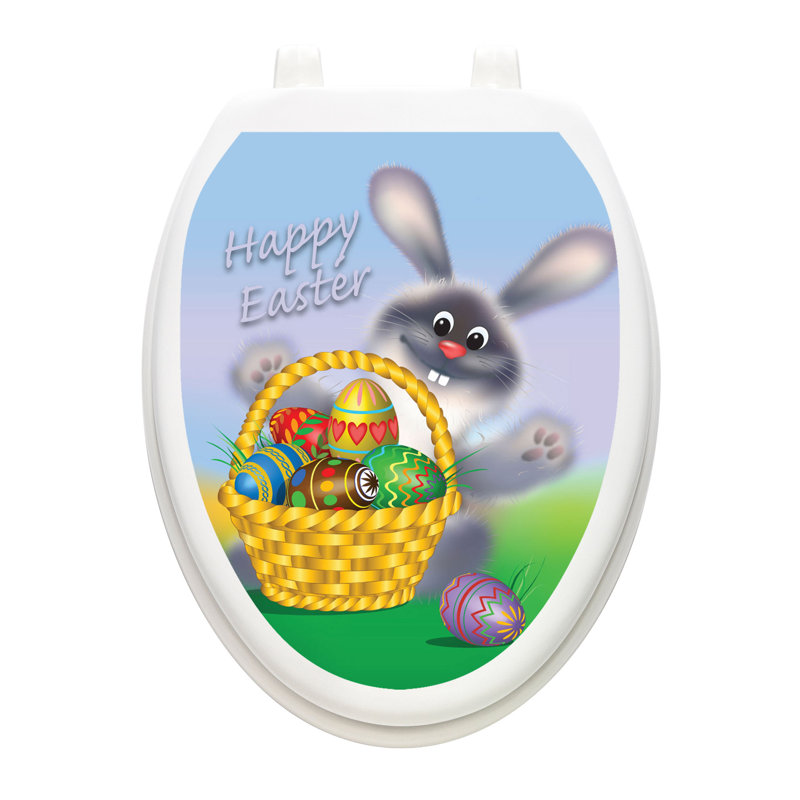 Décalcomanie de siège de toilette de lapin de Pâques - housse de couvercle en vinyle antistatique, Allongé