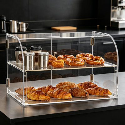 Pastry Display Case, 2-Tier Commercial Countertop Bakery Display Case, Acrylic Display Box With Rear Door Access & Removable Shelves, Keep Fresh For Donut Bagels Cake Cookie, 22"X14"X14"