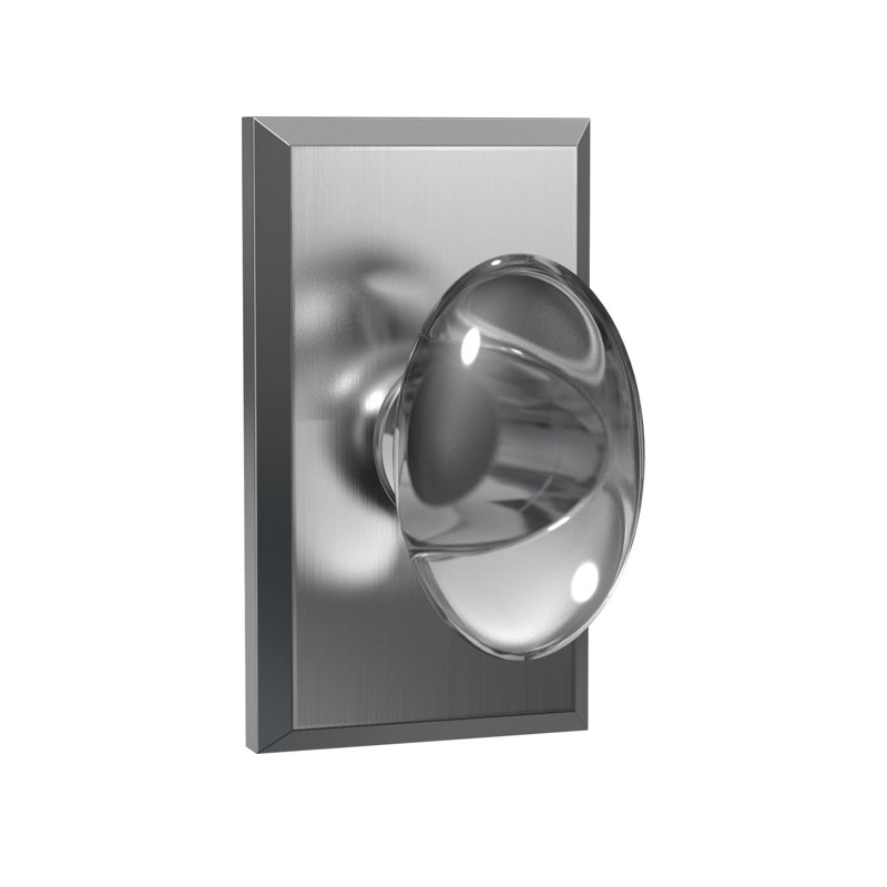 Poignée œuf en verre Bravura 928-G1 sur rose rectangulaire biseauté en nickel satiné, Rectangulaire, Nickel satiné