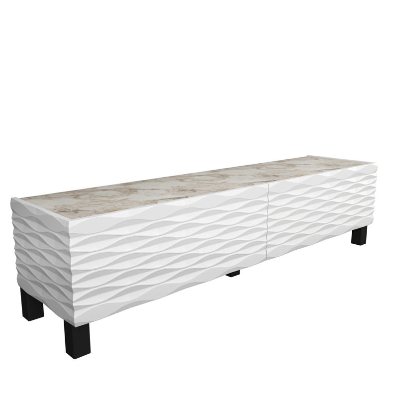 Modern TV Stand with Marble Design, White Finish, 58.7 x 13.8 x 15.0 inches | 100% Melamine Coated Particle Board, Thickness: 0.7 inches | Stylish Storage Solution for Living Room & Entertainment Spaces