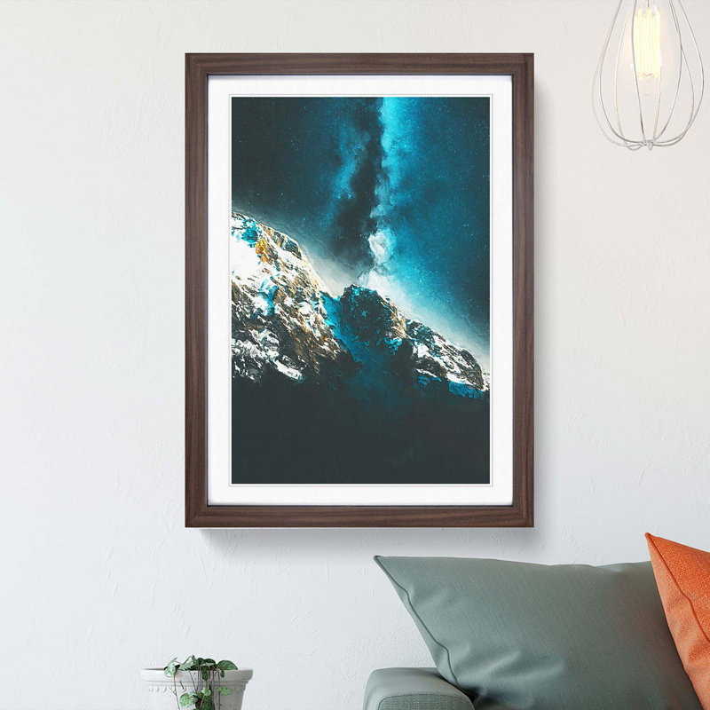 Explosion of Stars Above the Mountains - Picture Frame Painting Print, 48cm H x 36cm W x 2cm D, Walnut Framed