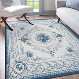 Tapis bleu lavable lavable 5 x 7 Aubusson