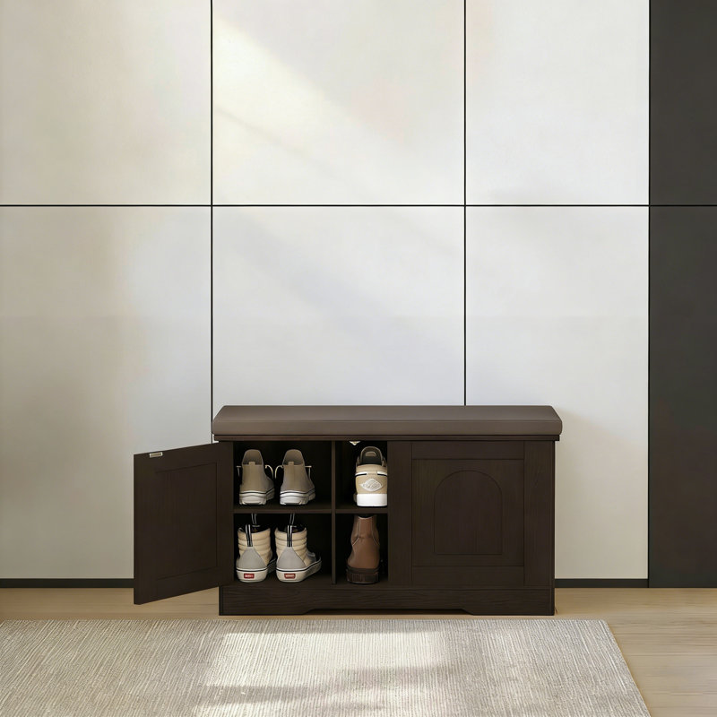 Entryway Storage Bench With Shoe Rack, Espresso