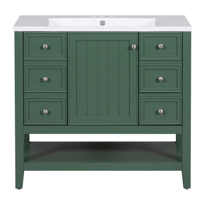 36" Bathroom Vanity With Sink Combo, One Cabinet And Three Drawers, Solid Wood And MDF Board, Green