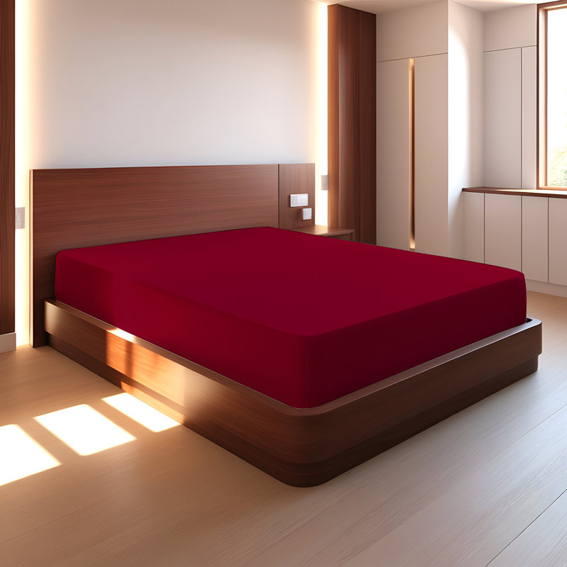 400TC Sateen Solid Cotton Fitted Sheet Fits Upto 16" Deep Pocket, King Fitted Sheet, Burgundy