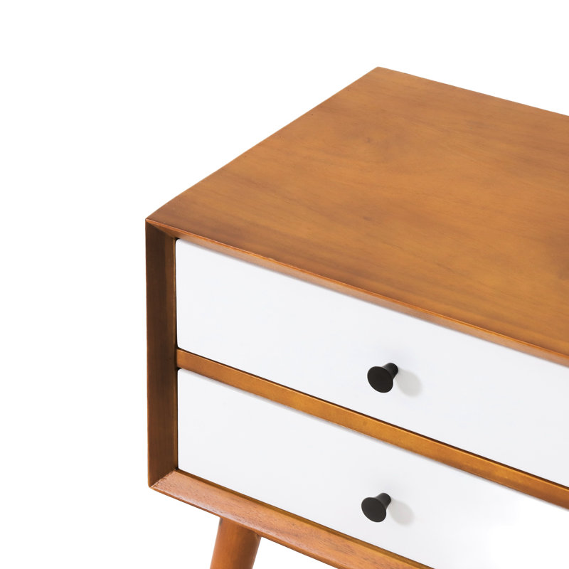 Table de chevet en bois avec base en contreplaqué - Pièce de chambre à coucher moderne 2 tiroirs pour un espace de rangement
